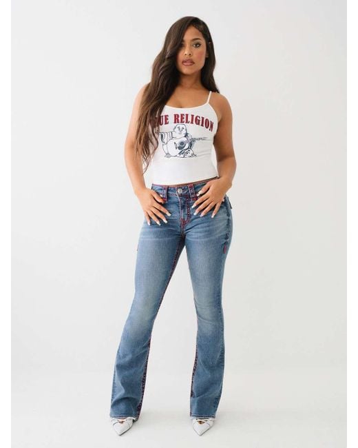 True Religion Blue Becca Mid Rise Boot Super T Flap
