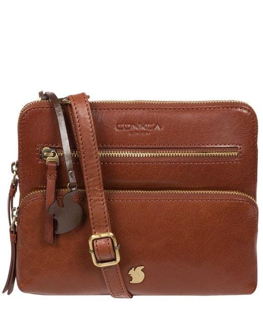 Conkca Brown 'Angel' Conker Leather Cross Body Clutch Bag