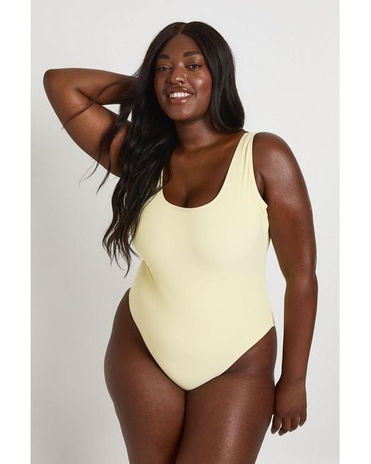 Boohoo Brown Plus Essentials Scoop Neck Swimsuit