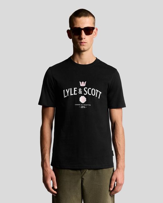 Lyle & Scott Black Cheers To Tradition Graphic T-Shirt for men