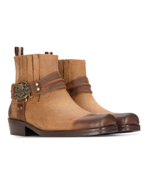 Infinity Leather Brown Cowboy Ankle Boots Biker Western Square Toe Hunting Boot for men