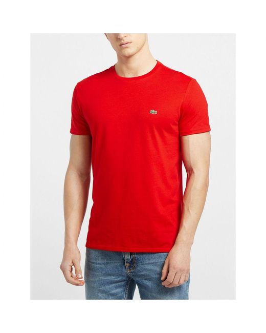 Lacoste Men's Crew Neck Pima Cotton Jersey T-shirt In Red voor heren
