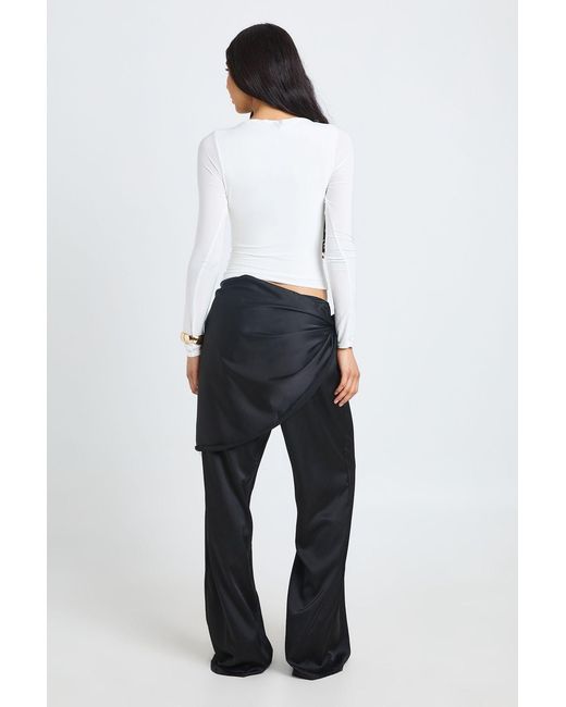 Boohoo White Tall Satin Tie Waist Wide Leg Trouser
