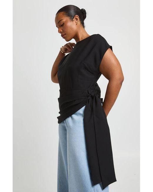 Boohoo Blue Plus Slash Neck Drape Side Top