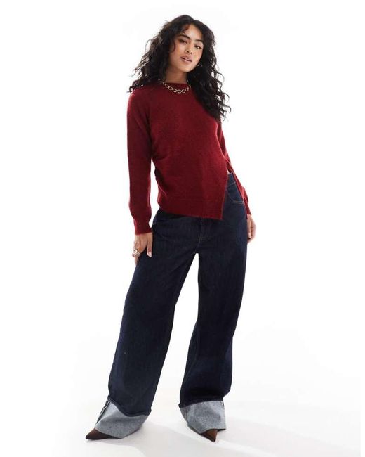 ASOS Red Knitted Asymmetric Jumper With Ruched Side