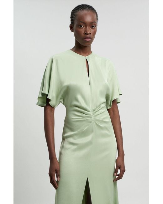 Karen Millen Green Viscose Satin Crepe Woven Maxi Dress