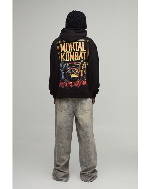 BoohooMAN Black Tall Oversized Mortal Kombat Licensed Printed Hoodie for men