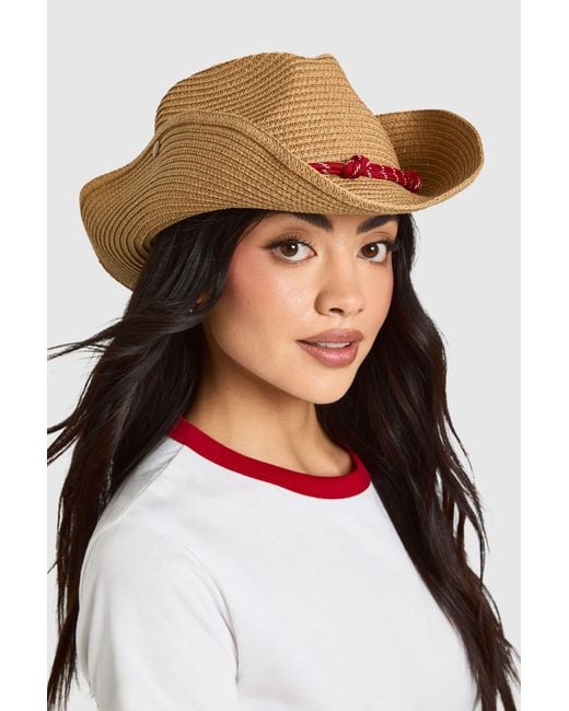 Boohoo Natural Rope Detail Straw Cowboy Hat
