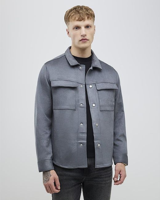 River Island Blue Overshirt Regular Fit Faux Suede for men
