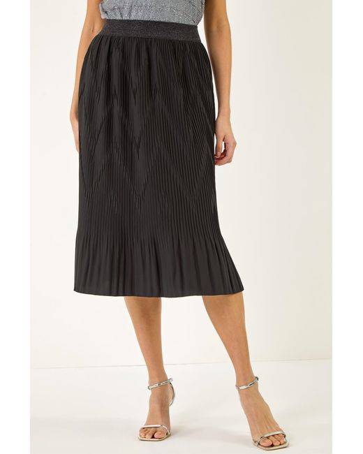 Roman Black Pleated Crinkle Midi Skirt