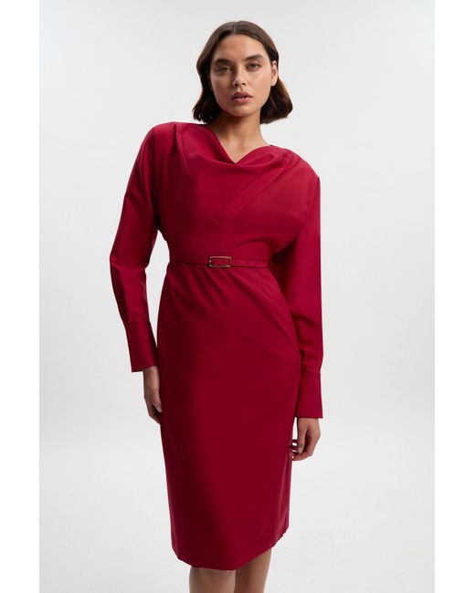 Karen Millen Polished Cowl Neck Tailored Pencil Midi Dress