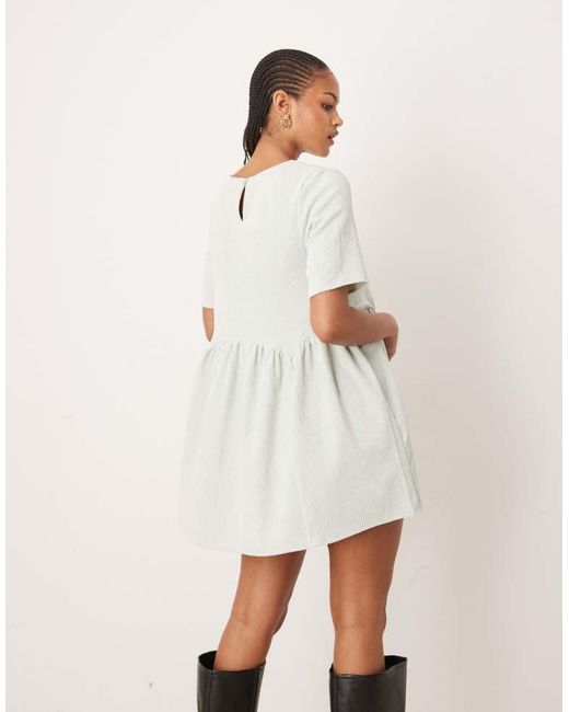 ASOS Natural Design Cord Smock Tee Mini Dress With Waist Seam Detail