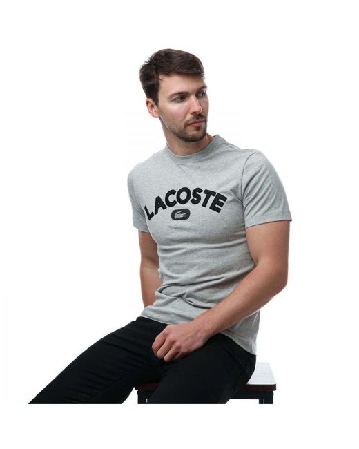 Lacoste Print Logo Premium Katoenen T-shirt In Grijs Marl in het Gray voor heren