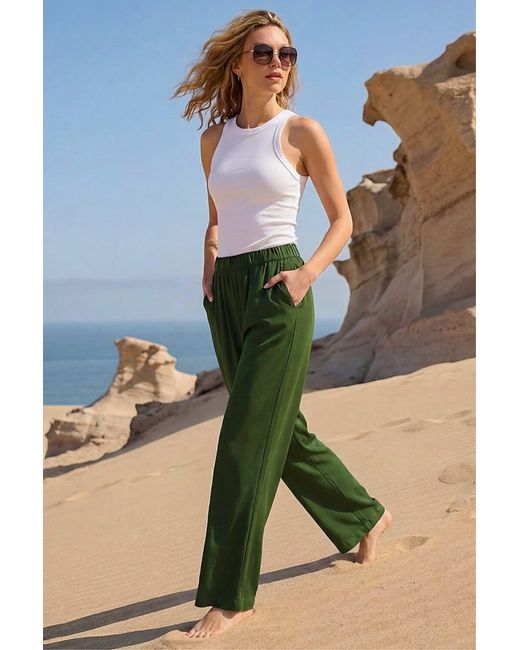 Roman Green Crepe Elasticated Waist Trouser