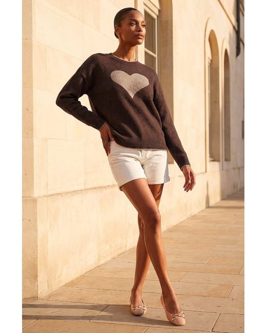 Roman Brown Contrast Stitch Heart Jumper