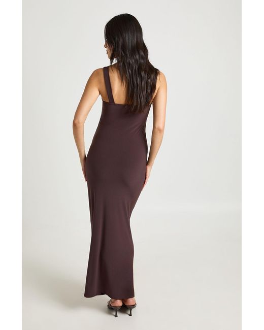 Boohoo Brown Double Layer Slinky Ruched Drape Front Maxi Dress