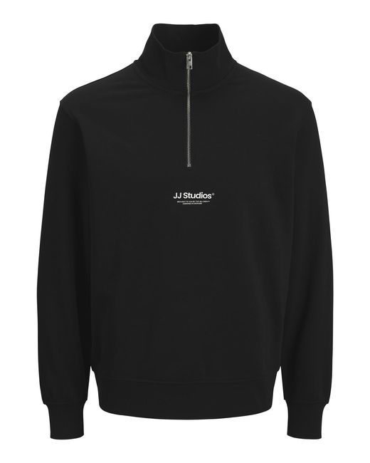Jack & Jones Black Sweatshirts 1/4 Zip High Neck Long Sleeve for men