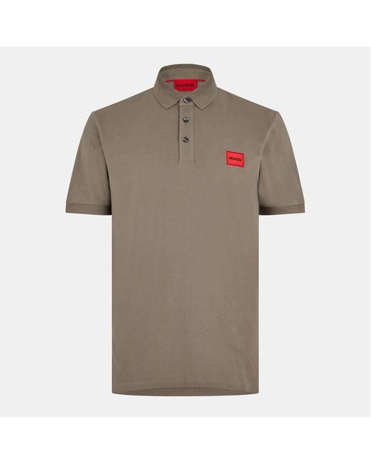 HUGO Brown Deruso Short Sleeve Polo Shirt With Logo Detail And Ribbed Collar Premium Cotton for men