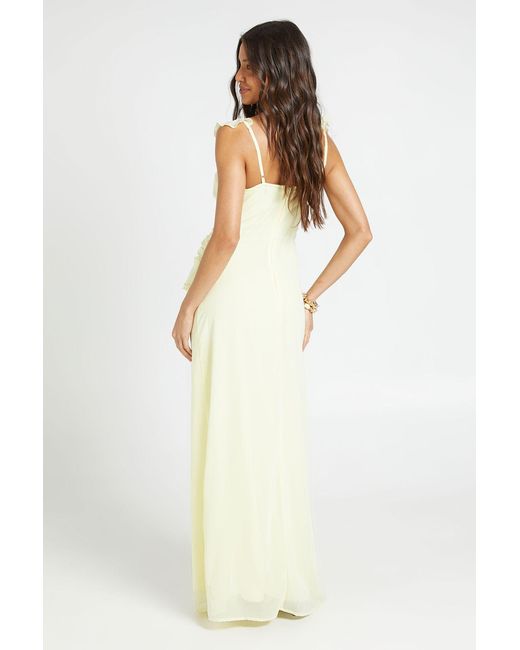 Boohoo Metallic Chiffon Ruched Waist Ruffle Detail Maxi Dress