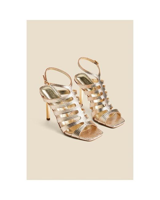 Sosandar Natural Leather Gladiator Square Toe Strap Sandals