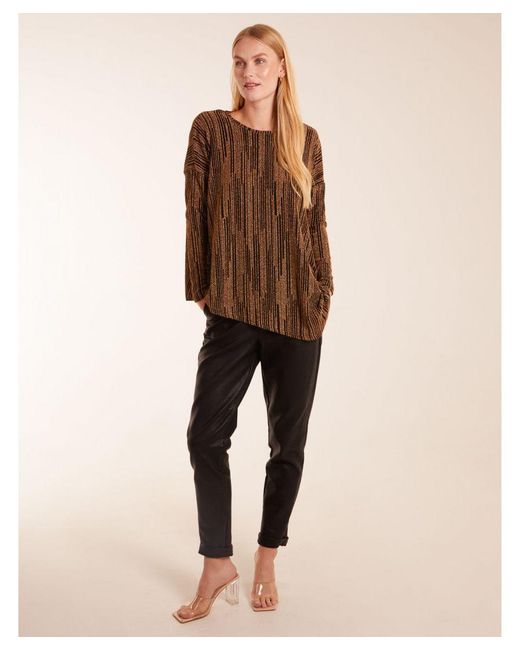 Blue Vanilla Brown Asymmetric Batwing Lurex Top