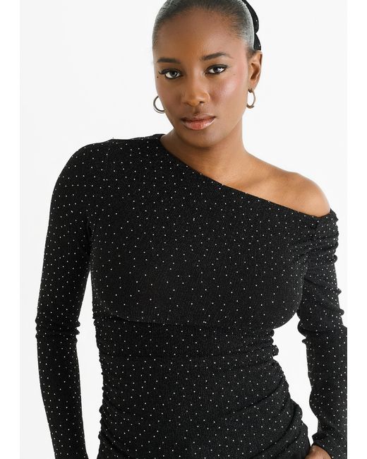 Gini London Black Diamante Slash Neck Top
