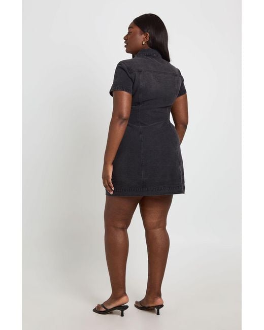 Boohoo Blue Plus Western Denim Short Sleeve Mini Dress