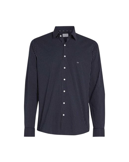 Calvin Klein Blue Microprint Poplin Slim Long-Sleeved Shirt