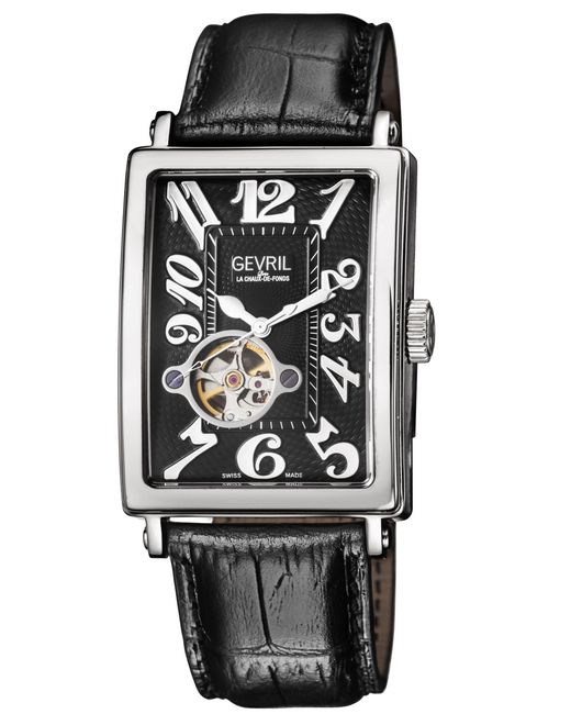 Gevril Black Avenue Of Americas Intravedere Dial Calfskin Leather Watch for men