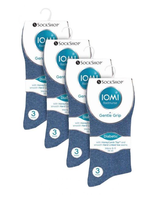 IOMI Blue 12 Pair Multipack Gentle Grip Top Diabetic Socks for men