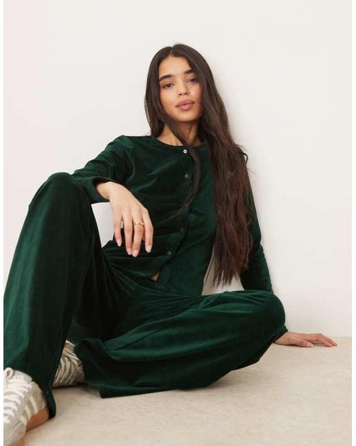 ASOS Green Velvet Cord Shrunken Cardigan Co Ord