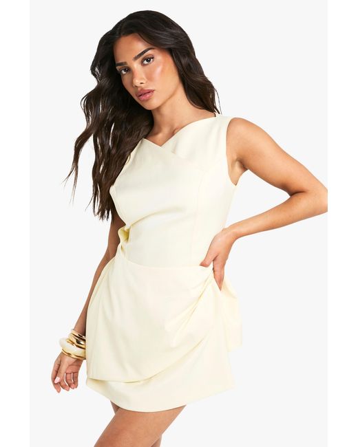 Boohoo White Petite Tailored Cowl Detail Wrap Mini Dress