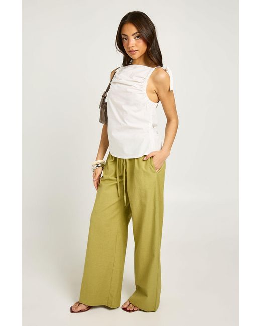 Boohoo White Tie Shoulder Poplin Top
