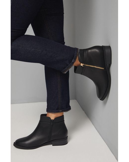 Good for the Sole Black Wide Fit Mira Material Mix Zip Low Heel Ankle Boots