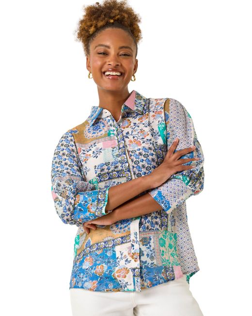Roman Blue Patchwork Printed Shirt