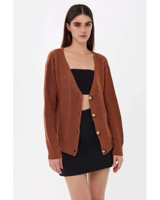 Hiccup Brown V-Neck Buttoned Cardigan