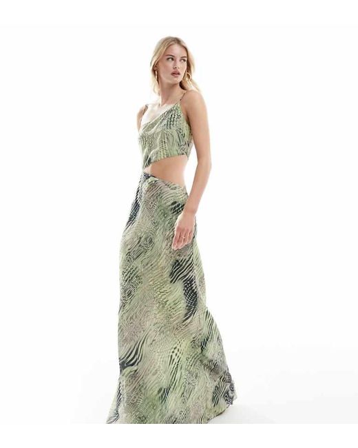 ASOS Design Asymmetric Neckline Maxi Dress With Cut Out in Green | Lyst UK