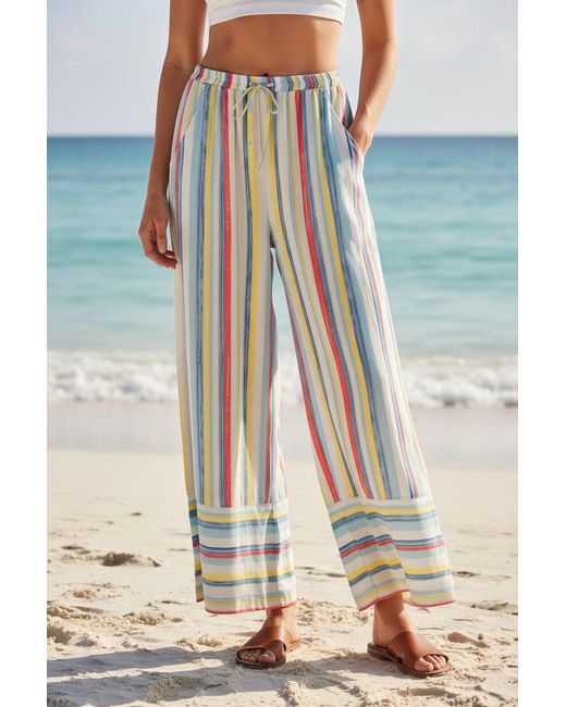 East Multicolor Pastel Stripe Wide Leg Trousers