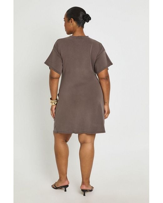 Boohoo Brown Plus Ruched Waist T-Shirt Dress