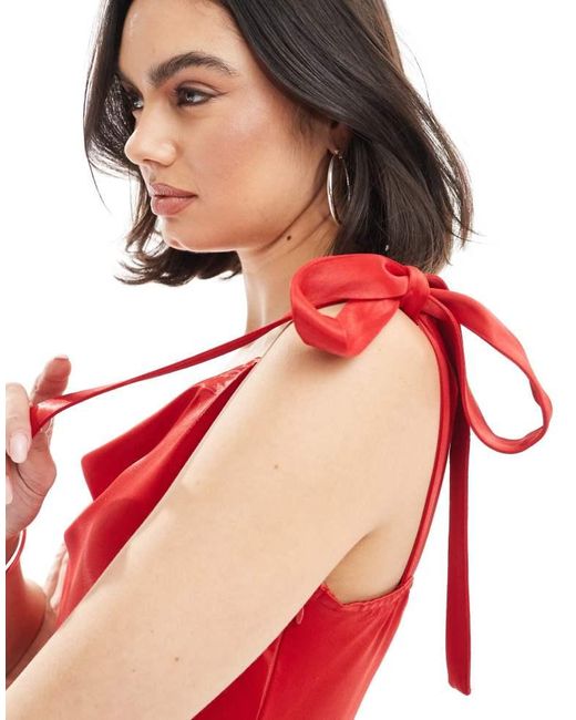 Miss Selfridge Red Tie Bow Strap Ruffle Mini Playsuit