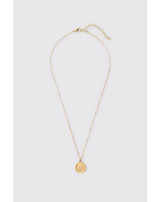 BoohooMAN White Stainless Steel Coin Pendant Necklace for men