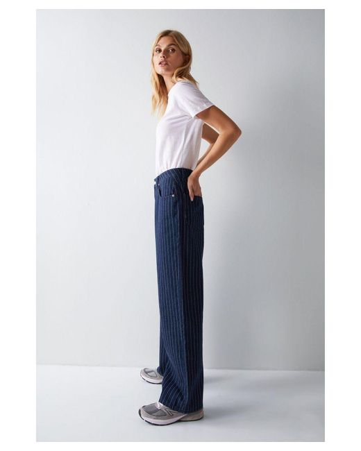 Warehouse Blue Pinstripe Straight Leg Denim Jeans