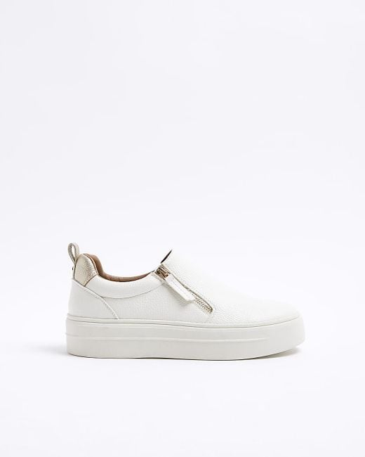 River Island White Wide Fit Zip Platform Sneakers
