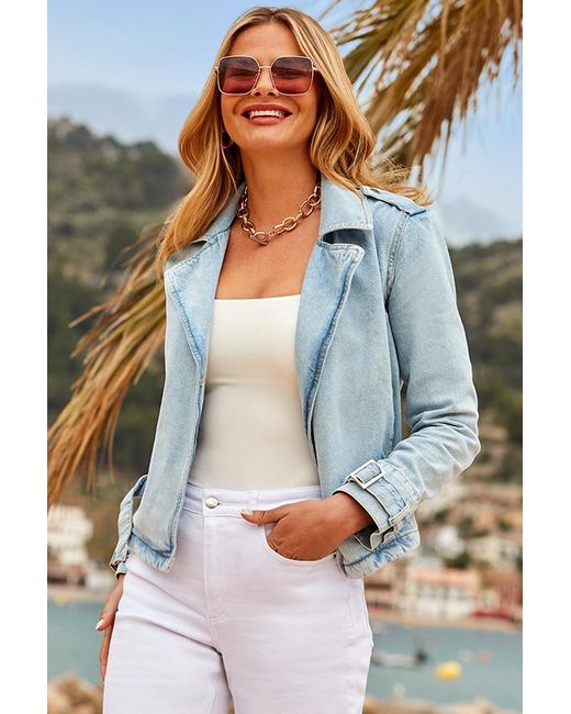Sosandar Blue Light Wash Denim Biker Jacket