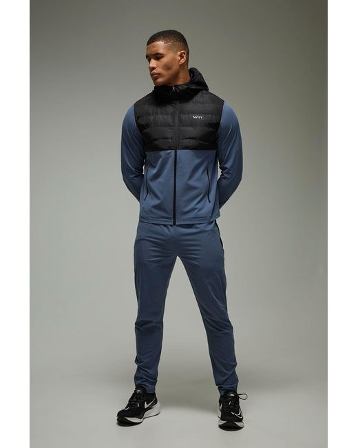 BoohooMAN Blue Active Quilted Regular Fit Tracksuit for men