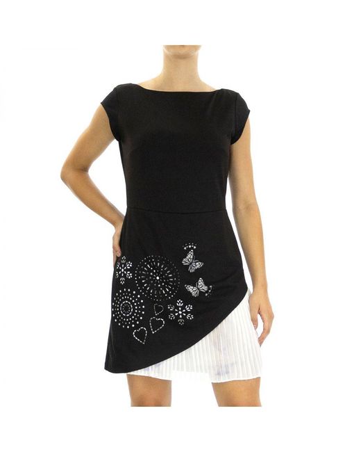 Desigual Knitted Dress Sely Rep Regular Fit Knee Length Half Sleeve Black