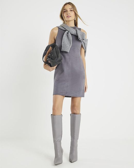River Island Gray Mini Shift Dress Faux Suede