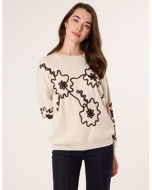 Blue Vanilla Natural Floral Embroidery Detailed Jumper