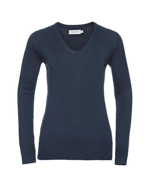 Russell Blue Cotton Acrylic V-Neck Sweater