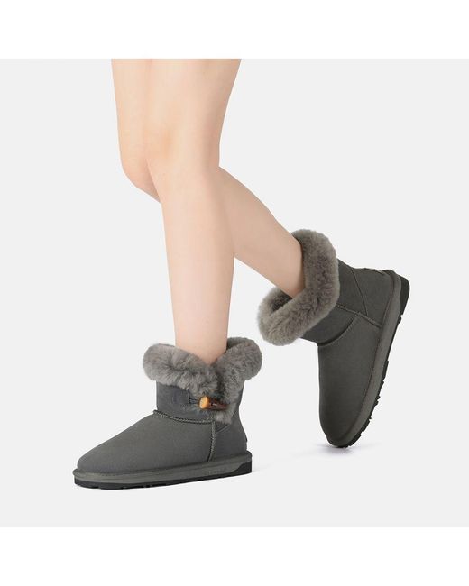 EVER AU Gray Robin Horn Toggle Button Mini Boots